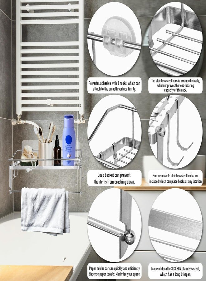 Socpuro Paper Towel Holder with Shelf, 2-in-1 Paper Towel Roll Rack with 4 Hooks, Adhesive Wall Mount Basket Organizer for Bathroom Kitchen - Image 5